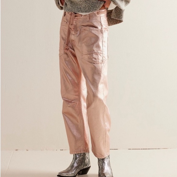 We The Free Pants - Metallic Pink barrel jeans moxie